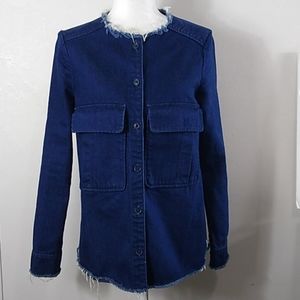 Zara Trafuluc Denim Jacket Rough Hem Distressed XS